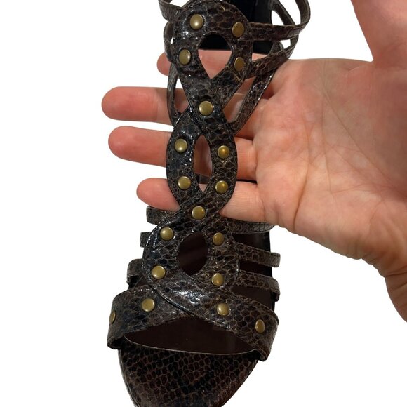 40% off! Aldo heels women's 37 US 6.5-7 brown leather strappy cage heels 5" heel - Picture 7 of 11